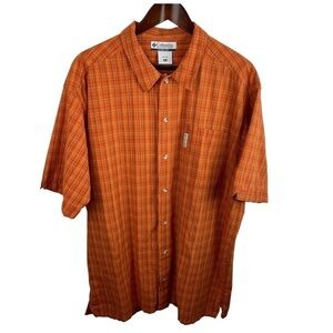 Columbia | Orange Plaid 100% Cotton Button Short Sleeve Shirt